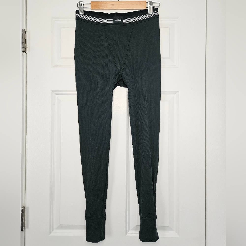 Skims Cotton Ribbed Leggings Dark Green Lounge PJ Womens Sz Medium M - Picture 3 of 8
